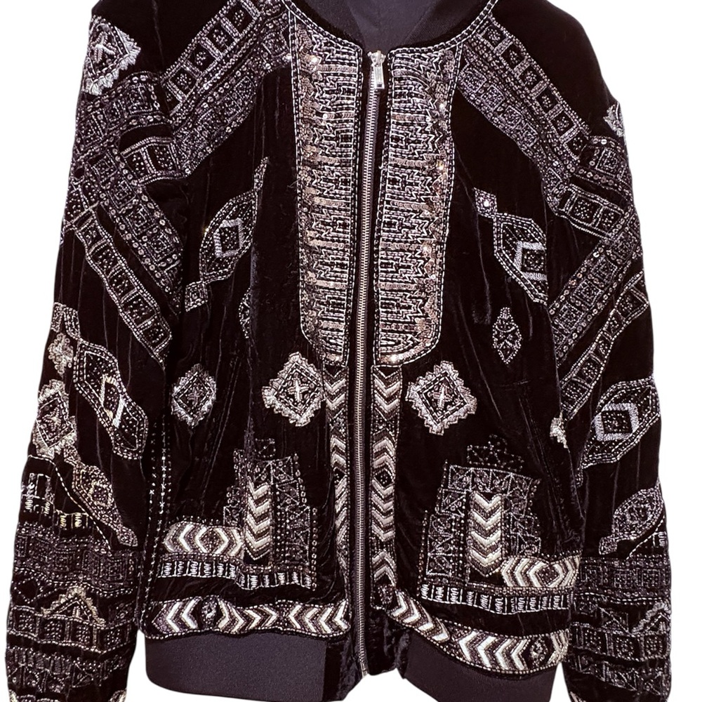 Zara Black and Silver Patterned Bomber Jacket
